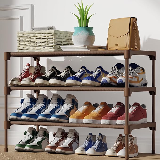 Kitsure Shoe Rack - Premium Non-Woven Shoe Rack Shelf, Shoe Organizer for Closet, Entryway, Garage & Corridor, Sturdy & Durable Long Stackable Shoe Shelves, Medium, Brown