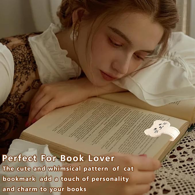 Zkptops Magnetic Leather Bookmarks Cute Cat Book Markers for Reading Women Men Strong Magnet Bookmark Clips Page Mark Unique Books Accessories Gifts for Book Lovers Teachers Students Reader (Khaki)