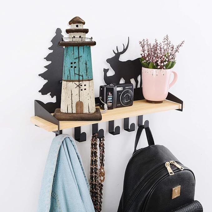 K KILIPES Beach Lighthouse for Bathroom Nautical Home Decor, Wood Lighthouse Table Decoration Coastal Centerpiece Hand Crafted Lighthouse Sculpture Ocean Decorations (Red/Blue, M)