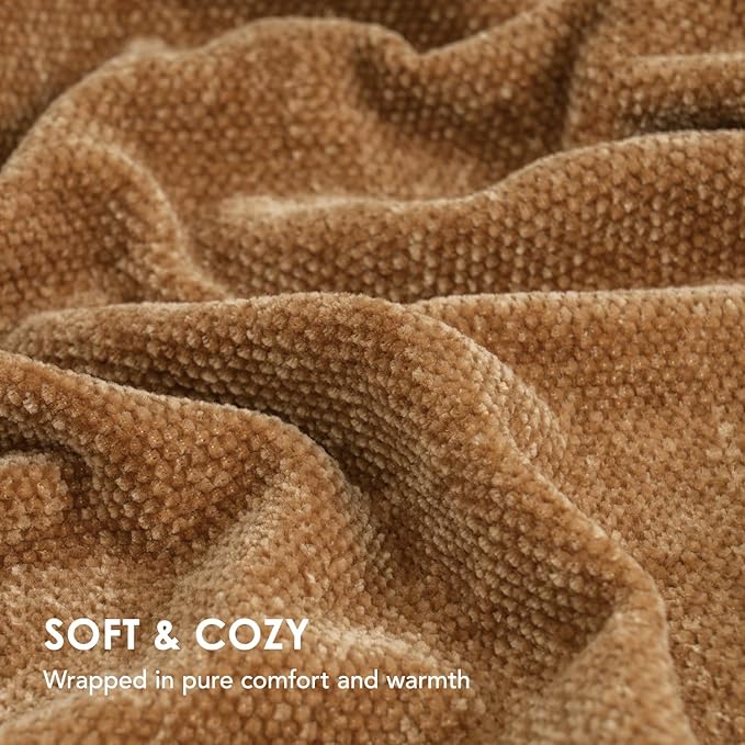EVERGRACE Soft Chenille Throw Blanket for Couch, Cozy Plush Fuzzy Decorative Chenille Knit Throw Blanket with Tassels, Lightweight Blanket and Throws for Bed Sofa Gift Home Decor, Khaki 50"x60"