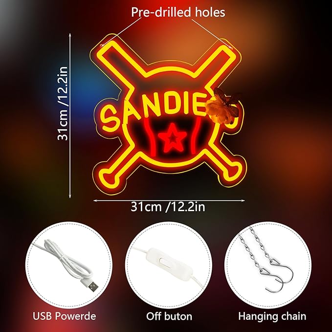 Balanar Baseball Neon Sign for Sport Club Wall Decor,Baseball LED Neon Light For Man Cave Or Garage Decoration, Neon Sign For Bar, Dorm Room, Party Decoration,Game Room Decoration (12.2*12.1 inches)