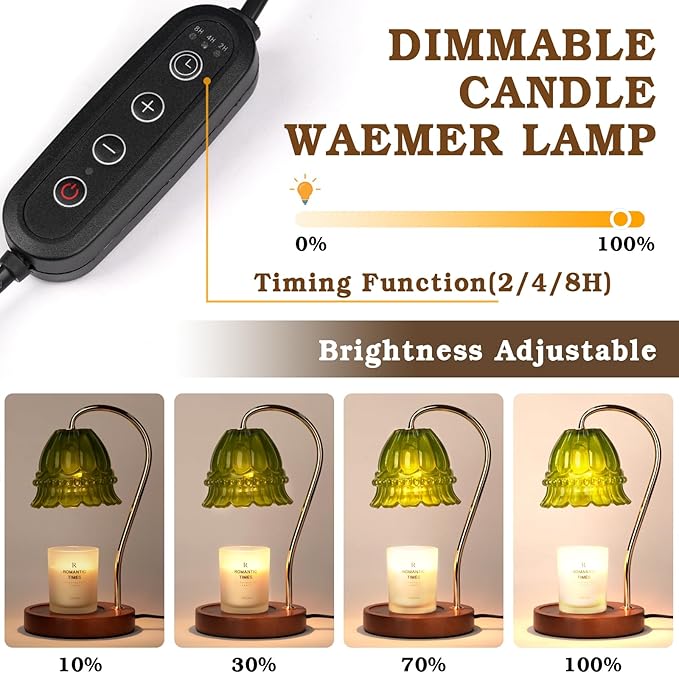 Dimmable Candle Warmer Lamp with Timer, Flower Candle Lamp Warmer for Jar Candle, Womens Gifts Ideas for Mothers Day, Gifts for Mom Unique, Green Home Decor for Bedroom Living Room Decor