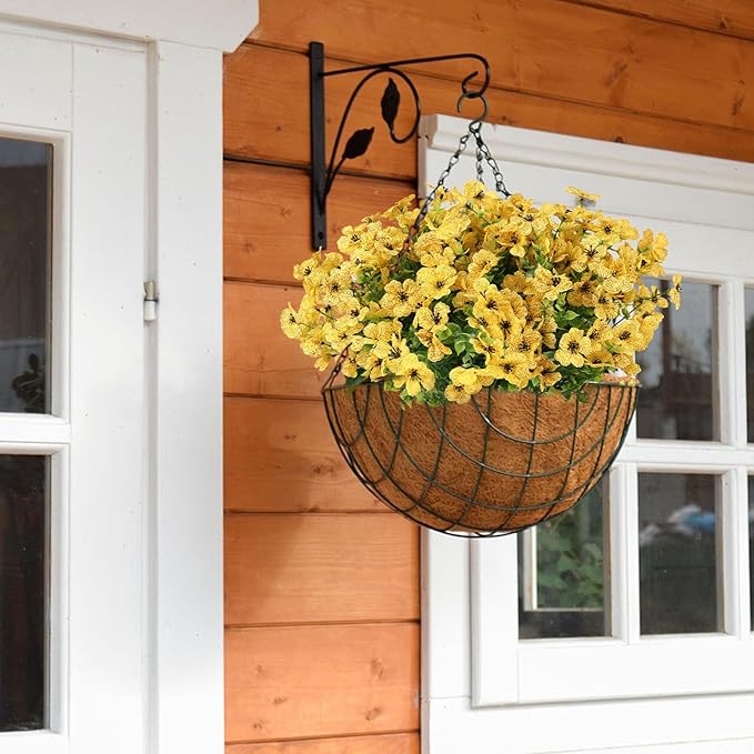 Artificial Flowers for Outdoors, 12 Bundles Artificial Plants & Flowers Outdoor, UV Resistant Faux Flowers Silk Fake Flower for Outside Porch Pot Window Garden Planter Decoration(Yellow)