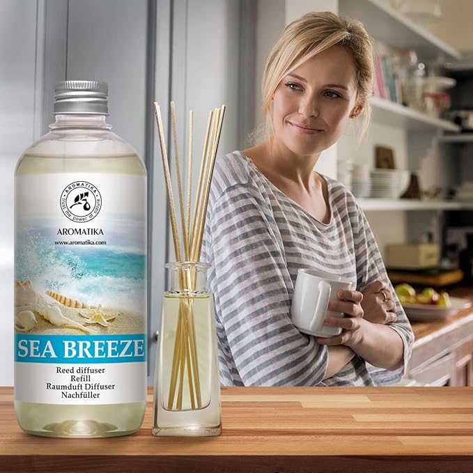 Reed Diffuser Refill Sea Breeze 17 Fl Oz - Room Diffuser Refill - Home Fragrance - Fresh Fragrance - Sea Breeze Diffuser - Scented Diffuser with Fresh Scent - Room Freshener - Long Lasting Fragrance