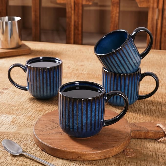 famiware Coffee Mugs Set of 4, Starlight 11 oz Mug Cup Set with Handle for Coffee, Tea, Cocoa, Milk -Ceramic Stoneware Mug Set, Nebulas Blue