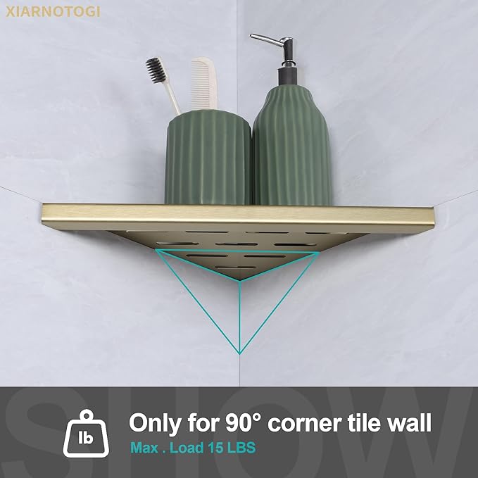 10" Corner Shower Shelf, 2-Pack Bathroom Shelves for Tile Walls, SUS304 Stainless Steel Recessed Shower Shelf, Grout in Corner Organizer Shelves, Brushed Gold