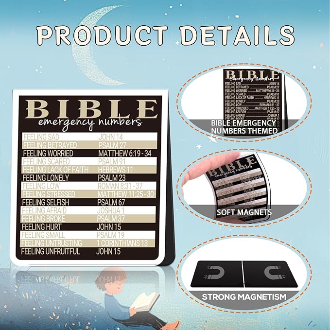 Bible Emergency Numbers Magnetic Bookmark - Wxiben 8Pcs Christian Book Mark Magnet Bible Verse Magnetic Bookmarks Religious Catholic Page Marker Clip for Sunday School Confirmation Gifts for Teen