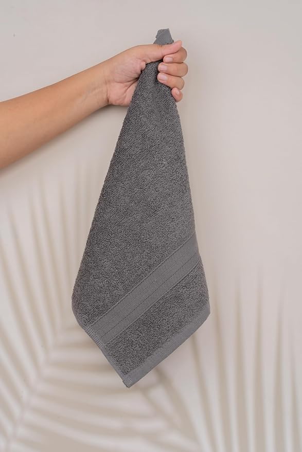Quick-Dry, Soft & High Absorbent Washcloths Towels 13"x13" Cotton Turkish Bath Towel Set of 4 | Daily Use 100% Cotton Towels for Bathroom, Gym & More | Bathroom Towels Set (4 Pcs, Grey)