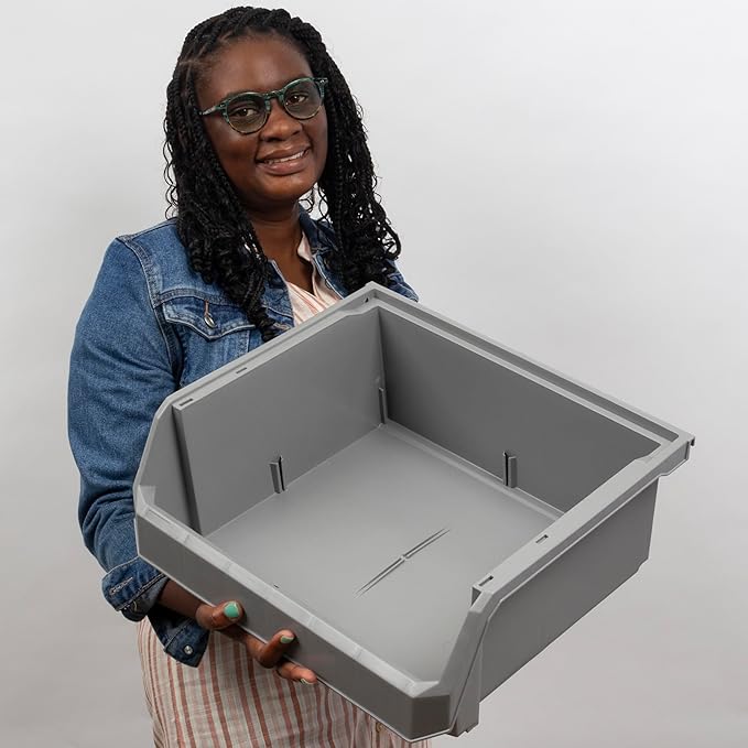 Plastic Containers for Organizing and Storage Bins for Closet, Kitchen, Office, Garage or Pantry Organization, Stackable Bins, Extra Large (14.8" x 16.5" x 7"), 4-Pack, Clear