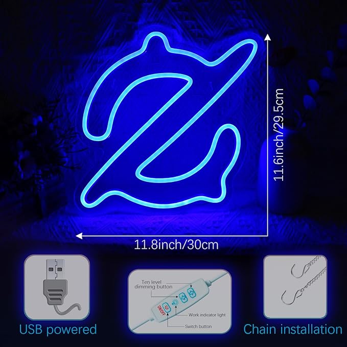 Gaming Gunbreaker Neon Sign for Wall Decor, Game Room, Bedroom Decorations, Dimmable, USB Powered, Blue, 11.8" x 11.6"