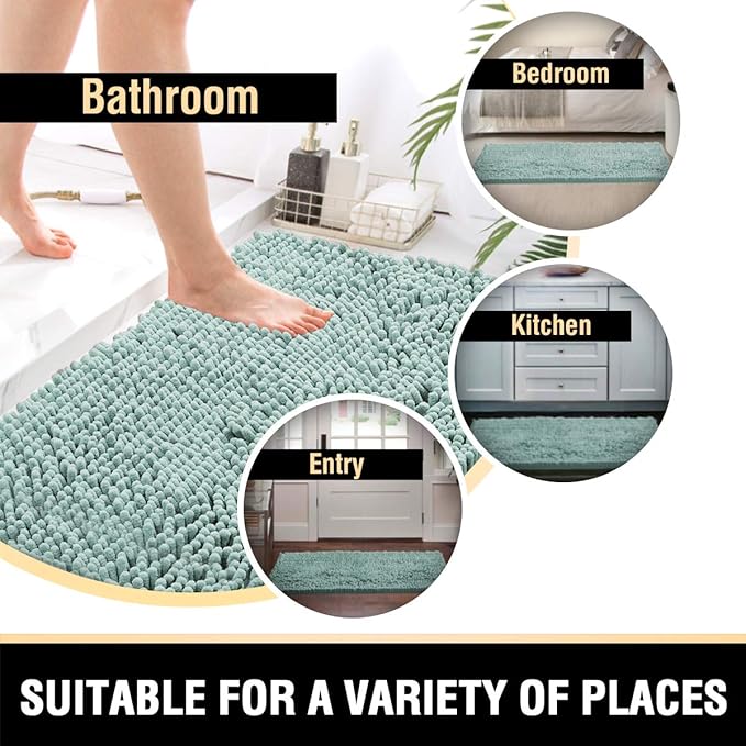 H.VERSAILTEX Bathroom Rugs Bath Mats Non Slip Luxury Chenille Bathroom Runner Rug 47x17 Extra Soft and Absorbent Shaggy Rugs Washable Dry Fast Area Carpet Mats, Tub - Aqua Foam