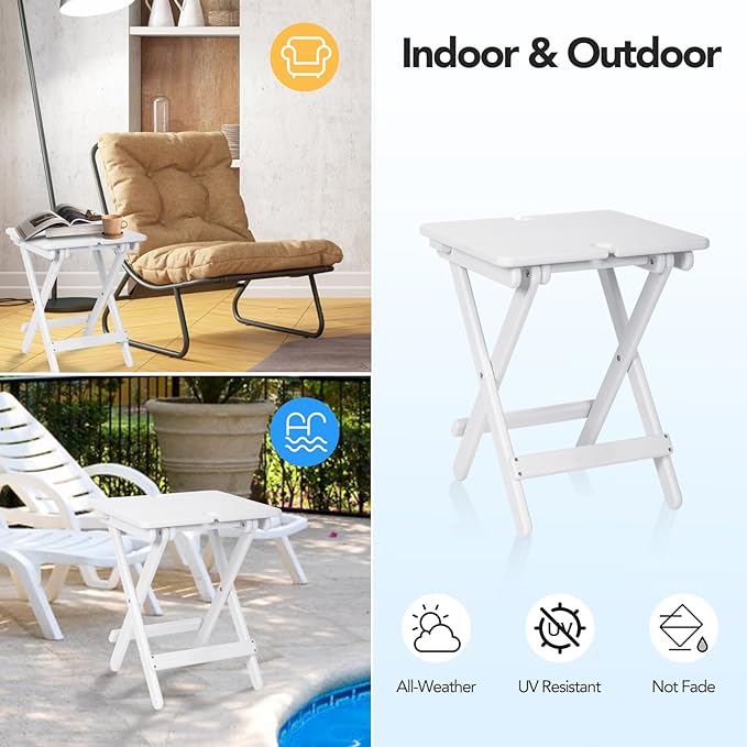 nalone Portable Folding Side Table, Outdoor Adirondack Side Table with X-Type Frame, HDPE Small Patio Table, Weather Resistant End Table for Camping, Balcony and Garden