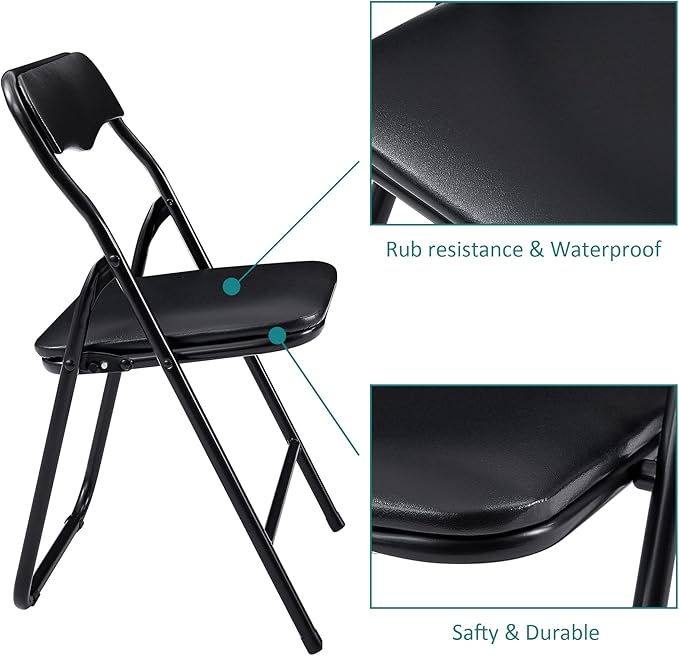 VECELO Kids Folding Activity Table & 4 Padded Chairs Portable Desk & No Assembly Required, 3 Piece Set, Black