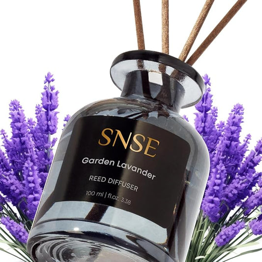 SNSE Garden Lavander Reed Diffuser Set | 3.38 oz Scent Fragrance Oil Diffuser for Bedroom, Bathroom, Home Décor and Gift, Decorative Air Fresheners with Sticks