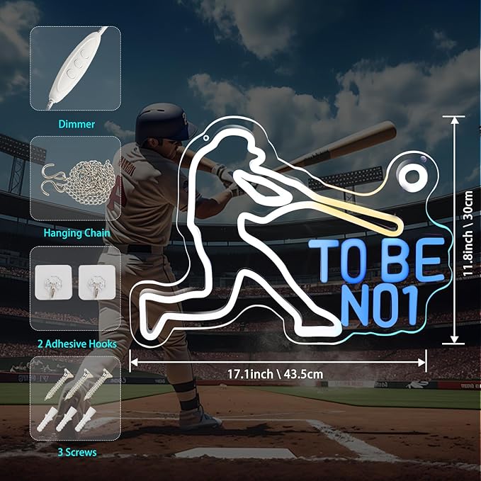 KHK Baseball Neon Led Sign for Bedroom Dimmable Baseball Neon Sign Sport Neon Signs USB Powered for BOY Bedroom,Club Bar,Man Cave,Birthday Party Home College Decor Holiday Gift.