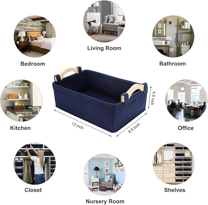 Rectangle Storage Baskets Navy Blue Storage Baskets Soft Decorative Storage Baskets Nursery Storage Basket Bins for Books Magazines Album Dog Toys Bra Socks Storage Bins Baskets