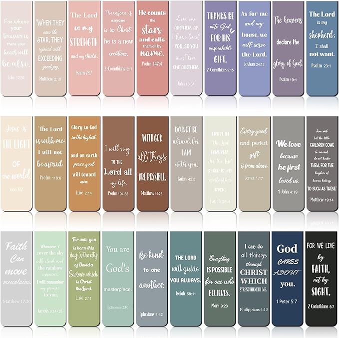 Chinco 30 Pcs Christian Bookmarks Magnetic Bible Verse Bookmarks Religious Scripture Inspirational Church Supplies Motivational Prayer Page Clip for Women Kid Student Teacher School Gift(Morandi)