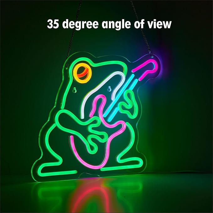 Cowboy Frog Neon Sign for Wall Decor, Musician Frog LED Neon Signs Lights for Bedroom Wall Decor Room Men Cave Game Room Decor, Birthday Party Decoration Gift