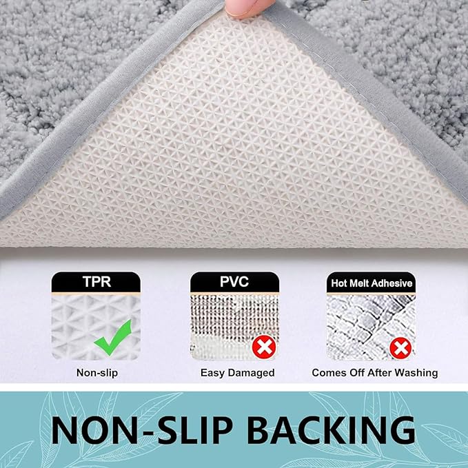 Buganda Bathroom Rugs, 47" x 24", Soft and Absorbent Microfiber Bath Rugs, Non-Slip Shaggy Shower Carpet, Machine Wash Dry Bath Mats for Bathroom Floor, Tub and Shower, Grey