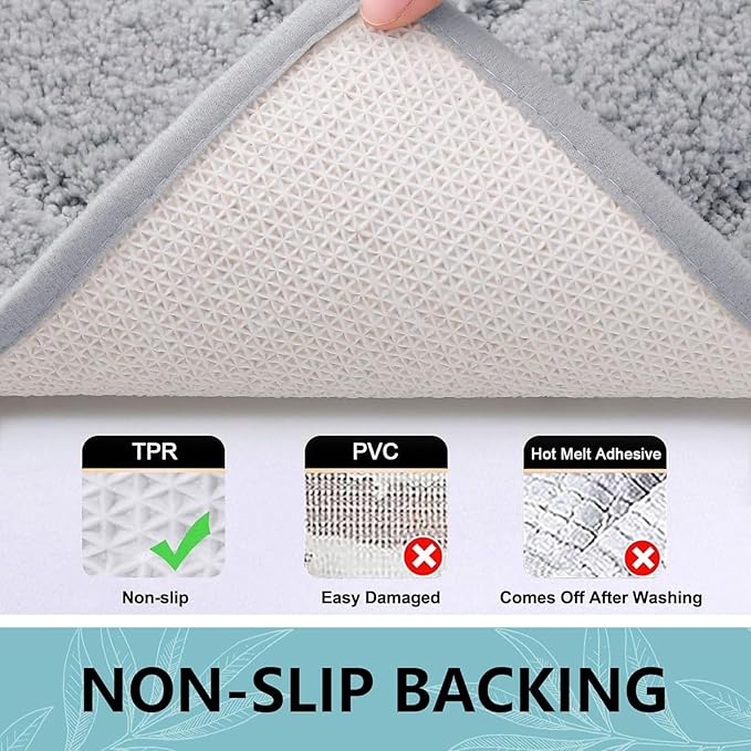 Buganda Bathroom Rugs, 44" x 24", Soft and Absorbent Microfiber Bath Rugs, Non-Slip Shaggy Shower Carpet, Machine Wash Dry Bath Mats for Bathroom Floor, Tub and Shower, Grey