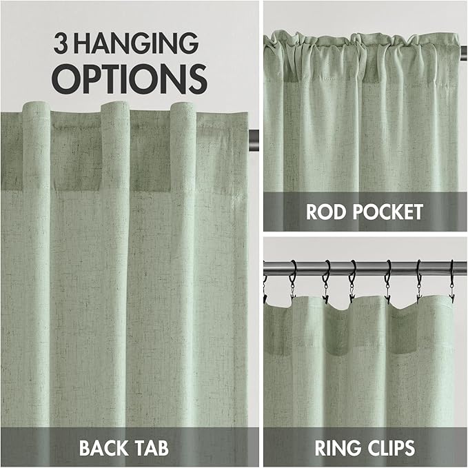 MIULEE Non-See-Through Privacy Linen Curtains 2 Panels, Sage Green Light Filtering Window Curtains 72 Inches Long, Farmhouse Textured Back Tab Semi Sheer Drapes for Bedroom Living Room, Light Green