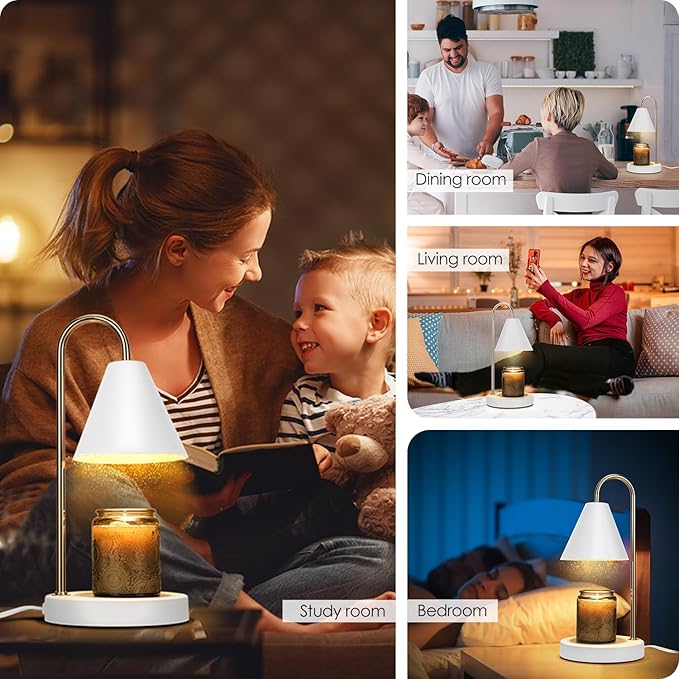 Candle Warmer Lamp,Electric Candle Warmer with Dimmable Light,Scented Wax Melter,No Smoke,Compatible with Various Jar,with 2 Light Bulbs,Home Decor-White