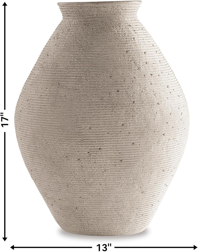 Signature Design by Ashley Hannela 17" Modern Distressed Polyresin Vase, Antique Tan