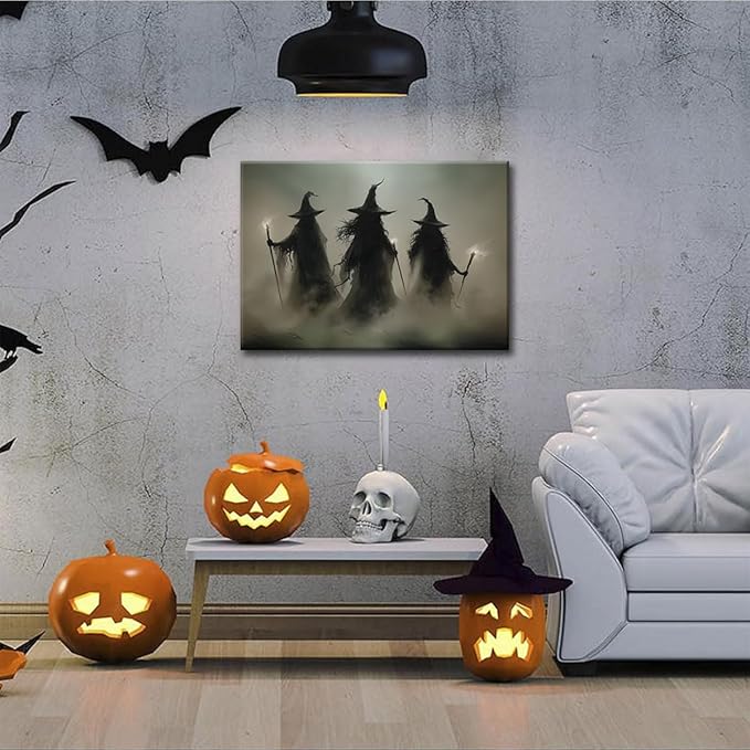 ILLBDR Halloween Vintage Witchy Wall Art Prints Creepy Gothic Dark Moody Pictures Decor Dark Academia Witches Victorian Painting Canvas Posters for Bedroom Bathroom 16x24 inch Framed