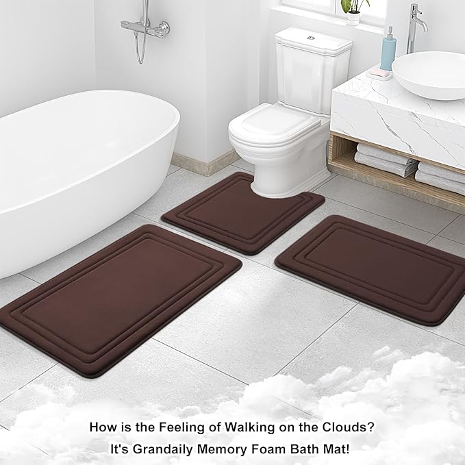 Grandaily Memory Foam Bath Mat Rug 36x24, Ultra Soft, Non-Slip and Absorbent Bathroom Rugs, Machine Wash Dry, Comfortable Bath Carpet for Bathroom Floor, Tub and Shower, Brown