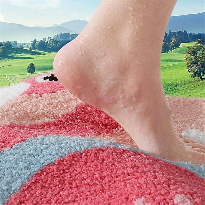 Bathroom Rug Cute Animal Pattern Fun Bath Mat, Microfibre Soft Oval Rug, Rubber Back, Multi-Color, Durable, Machine Wash Bath Mat for Bathroom Floor, 19.68"x 31.49", (Flamingo)
