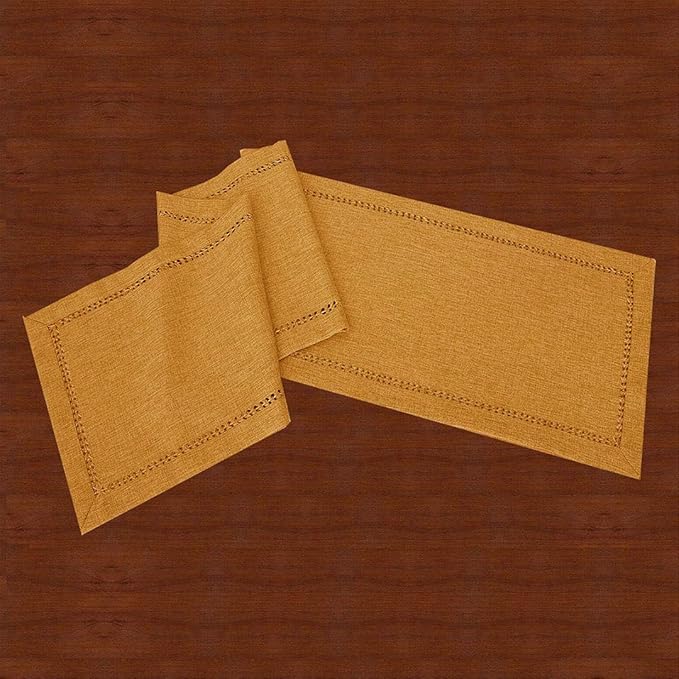 Grelucgo Handcrafted Solid Color Dining Table Runner, Dresser Scarf, Double-Hemstitched (Mustard Gold, 14 x 48)