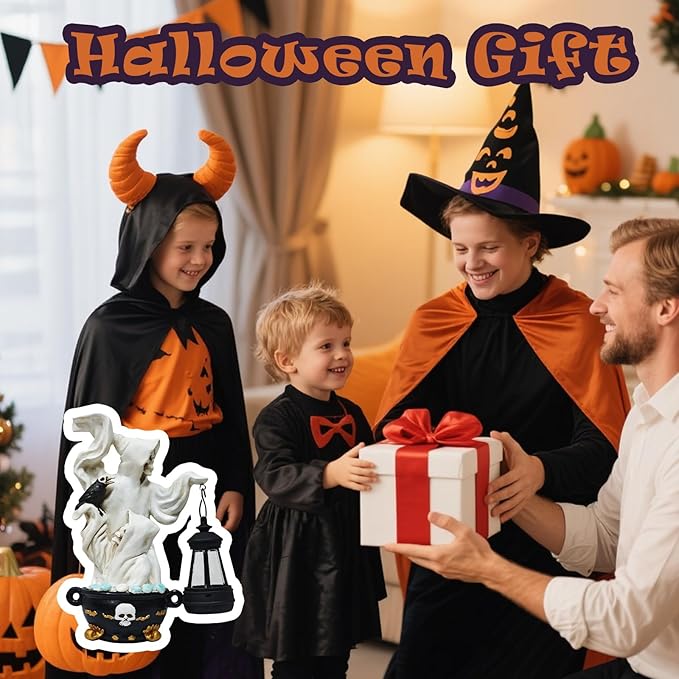 Skeletons Halloween Statues Decor Lantern - Gothic Grim Reaper Spooky Solar Lantern Statue Skeletons Crow,Outdoor Indoor Party Home Decorations Tabletop Shelf Garden Porch Yard Patio