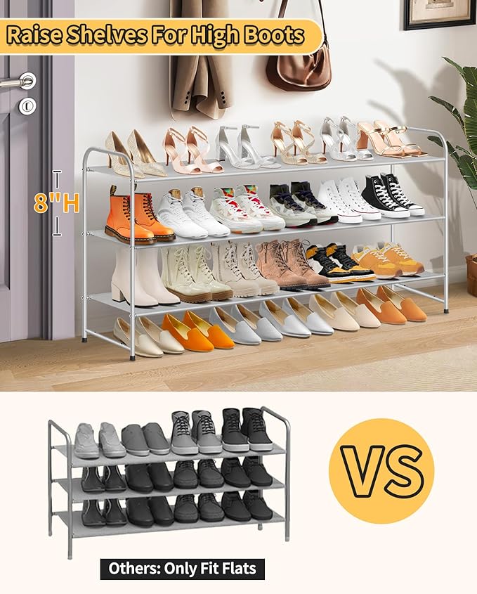 SLEEPING LAMB 3-Tier Long Shoe Rack Organizer for Closet, Stackable Wide Shoe Shelf Holds 24-Pairs Shoe Storage for Bedroom, Floor, Entryway (Grey)