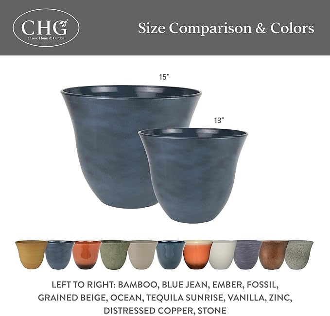 Classic Home and Garden Honeysuckle Flower Pot Garden Planter, 13" Blue Jean (Pack of 2)