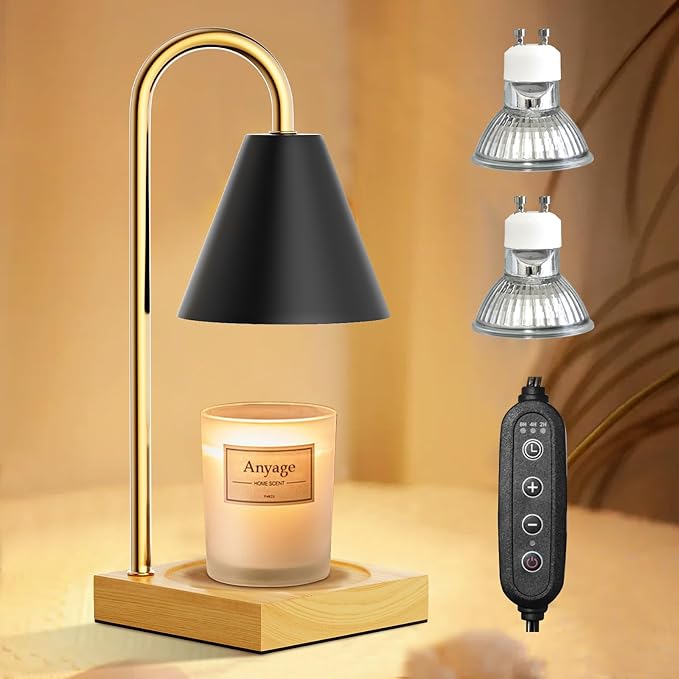 Candle Warmer Lamp, Electric Candle Lamp Warmer, House Warming Gifts New Home Bedroom Decor, Dimmable Wax Melt Warmer for Scented Wax with 2 Bulbs(Black)