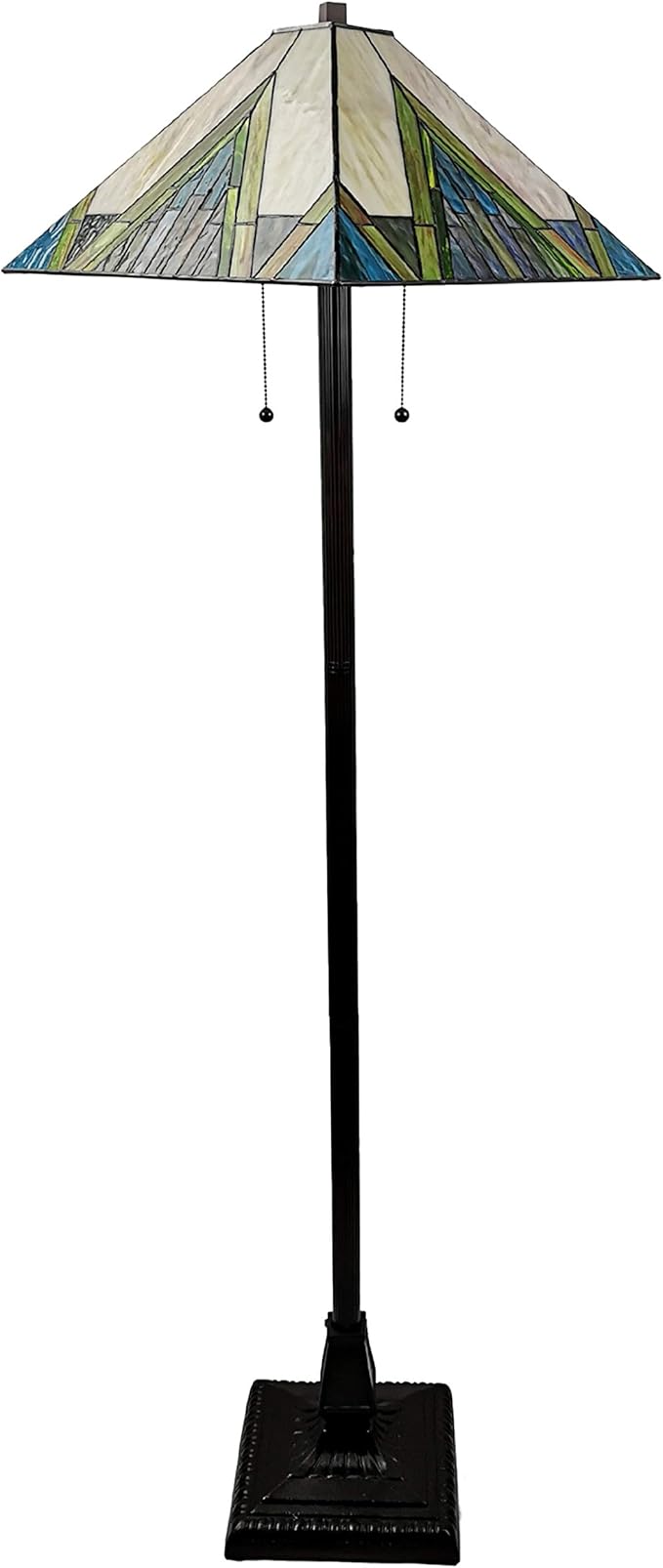 Tiffany Style Mission Standing Floor Lamp 62" Tall Stained Glass Yellow Green Brown Tan Antique Vintage Light Decor Bedroom Living Room Reading Gift Amora Lighting AM353FL17