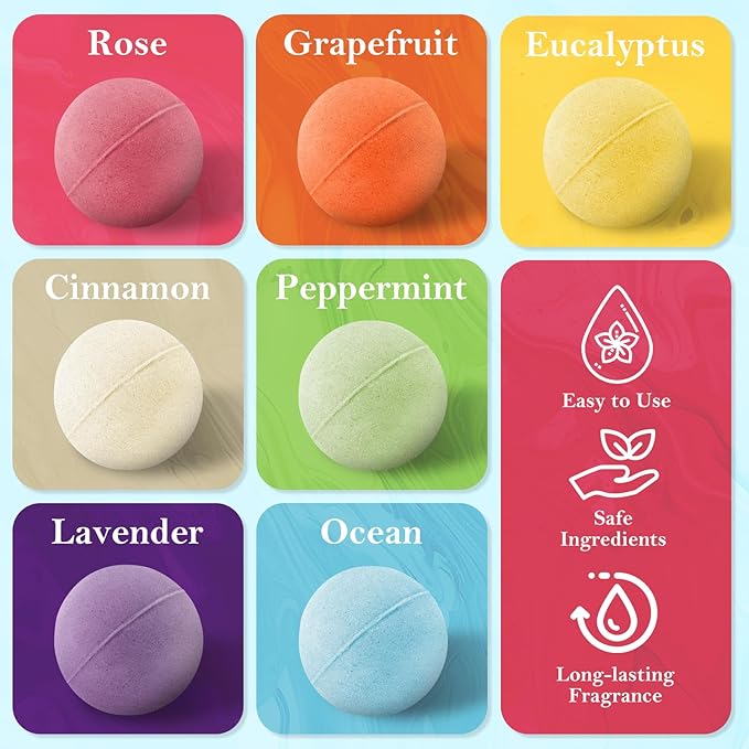 Mother's Day Bath Bombs Set, 7 Packs Bubble Fizzies Relaxation with Shea Butter, Dry Skin Moisturize, Birthday, Idea for Women, Wife, Girlfriend