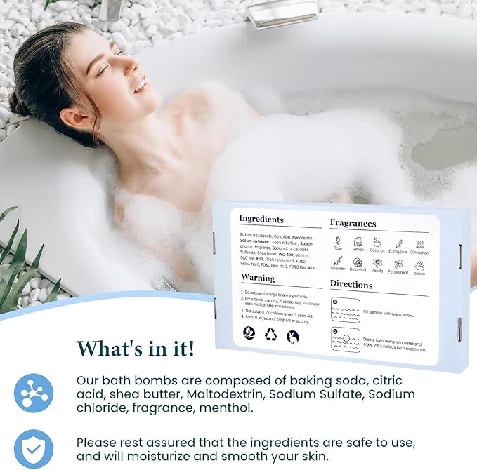 Bath Bombs Set 50 PCS with 10 Rich Scents, Bath Bombs for Women, Natural Bubble Bombs with Shea Butter & Safe Oil, Ideal for Christmas, Birthday, Valentine's Day, Mother's Day Present