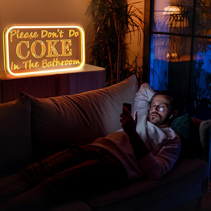 Please Don 't Do Coke in The Bathroom Neon Sign for Wall Decor, Neon Light Sign With Adjustable Brightness, Light Up Sign for Party Decor, Bathroom, Halloween Funny Neon Signs