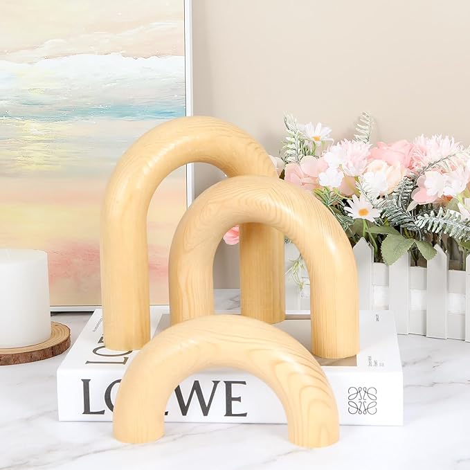 HMASYO 3Pcs Wood Arch Decorative Objects, Coffee & Shelf Decor, Neutral Home Accents for Modern Spaces