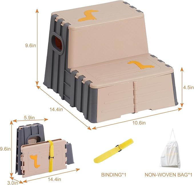 2 Step Toddler Step Stool,Anti-Slip Sturdy Folding Stools for Kids for Bathroom Toilet Potty Training(Pink Lotus Root)