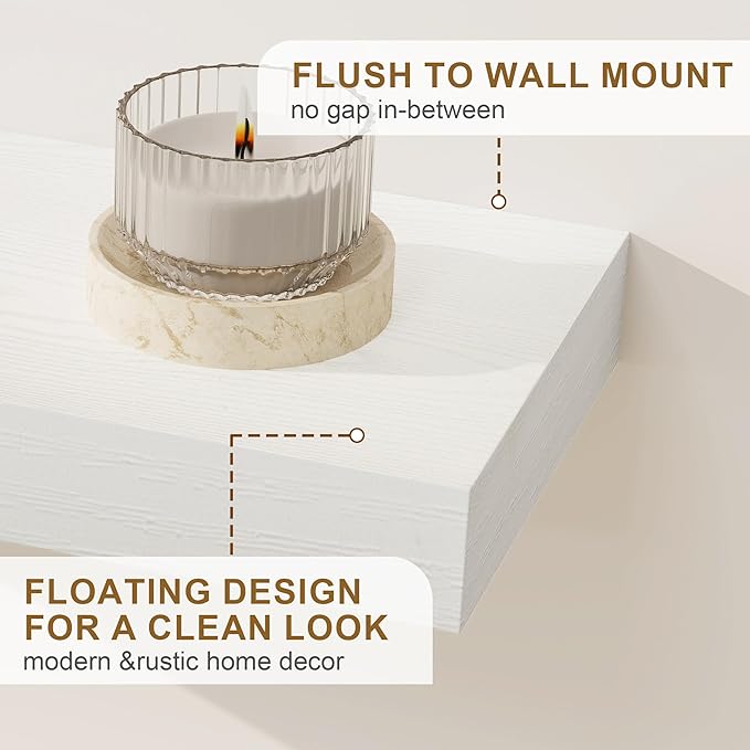 Fun Memories Floating Shelves for Wall, 48Inch Floating Shelves Set of 2, Hanging Shelf with Invisible Brackets, Wood Shelves for Living Room, Bedroom, Kitchen, White