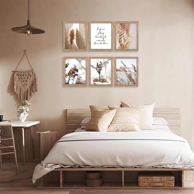 Framed Nature Wall Art Prints Canvas Art Wall Decor with FRAME Botanical Print Pictures Reed Dried Flower Plant Poster for Home Bedroom Living Room Decor (Withered Leaves Art, 11"x14" FRAMED)