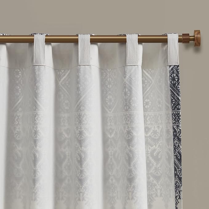 INK+IVY Mila 100% Cotton Single Panel Curtain Tufted Chenile Boho Design Rod Pocket Top Drape for Living Room, Privacy Window Treatment for Bedroom, 50" x 84", Navy/White