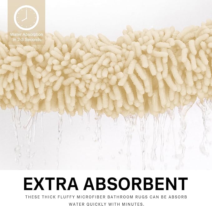 Bathroom Rugs Sets 2 Piece Washable, Luxury ,Chenille Bath Mat Set, Soft Plush Anti-Slip Rectangular Bath, Rug Super Absorbent. (Milk White, 32"x20"+32"x20")