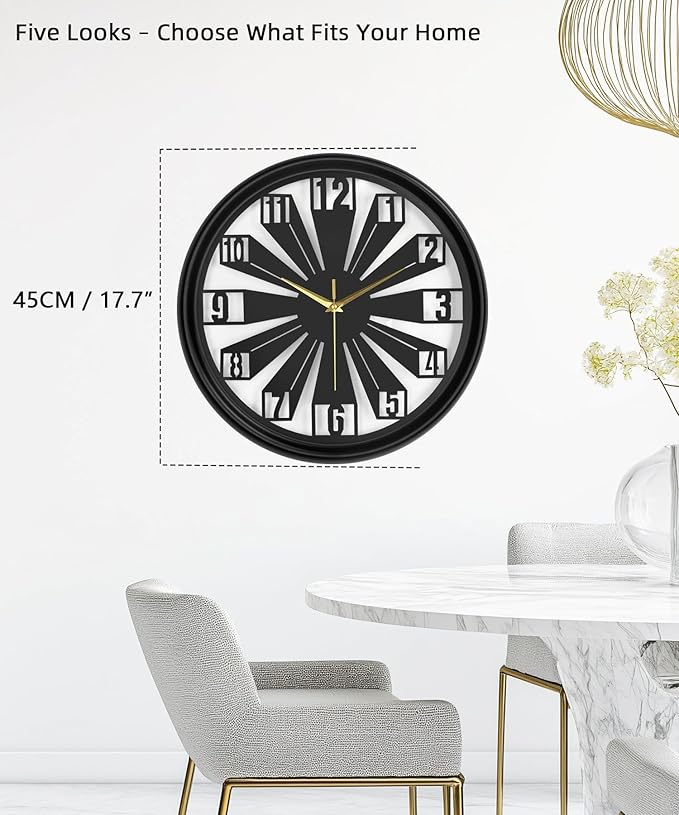 Modern Metal Wall Clock – Silent Non-Ticking, Battery Operated Clock with Hollow-Out Design, Decorative Clock for Living Room, Bedroom, or Office Wall Decor-18”