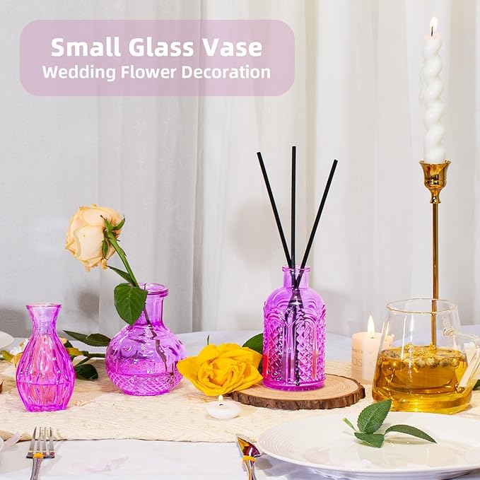 24PCS Mini Bud Vases As Wedding Centerpieces for Tables,Purple Bud Vases for Flowers,Small Flower Vases Suitable for Birthday Party,Anniversary,Wedding Reception,Baby Shower (Purple, 24PCS)