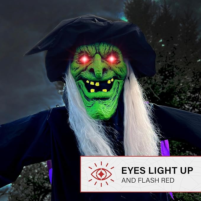 Haunted Hill Farm 15-ft. Animatronic Scary Talking Witch with Touch Activated Lights and Sound, Battery-Operated Outdoor Halloween Decoration