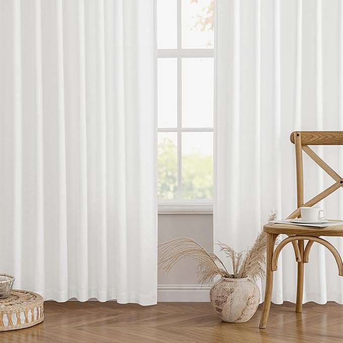 MIULEE Non-See-Through Privacy Linen Curtains 2 Panels, Light Filtering Window Curtains Farnhouse Textured Back Tab Semi Sheer Drapes for Bedroom Living Room, 52 x 90 Inches Long, Pure White