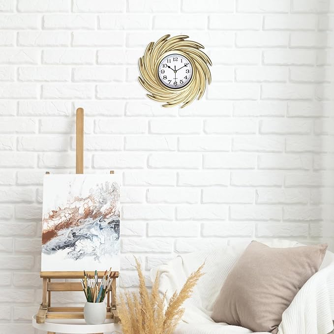 10 Inch Small Wall Clocks Battery Operated, Gold Boho Wall Clock for Living Room Decor, Round Decorative Wall Clock for Living Room Bedroom Kitchen Home Office
